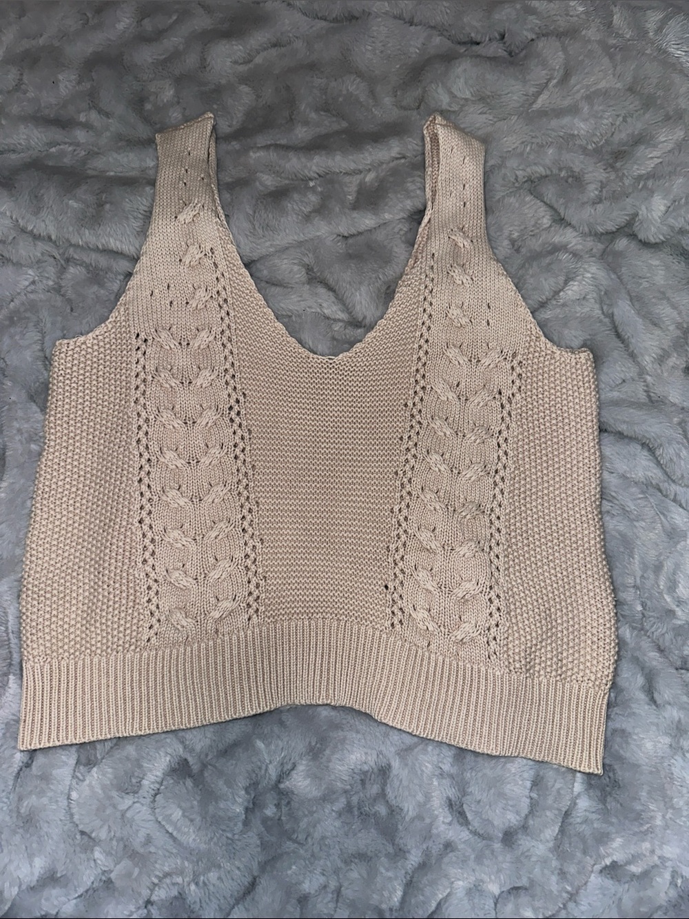 Fate Neutral Beige Cable Knit Scoop Tank
